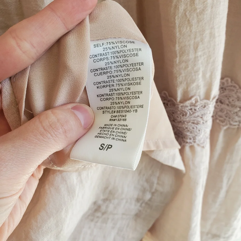 eri + ali Anthropologie Mirana Lace Tier Swing Dress‎ Long Sleeve In Nude Size S - Picture 9 of 10